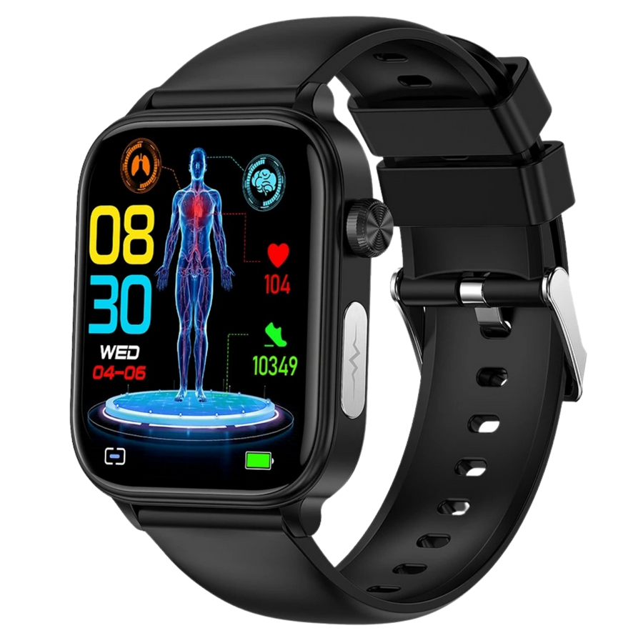 The Safivio smartwatch shown at an angle