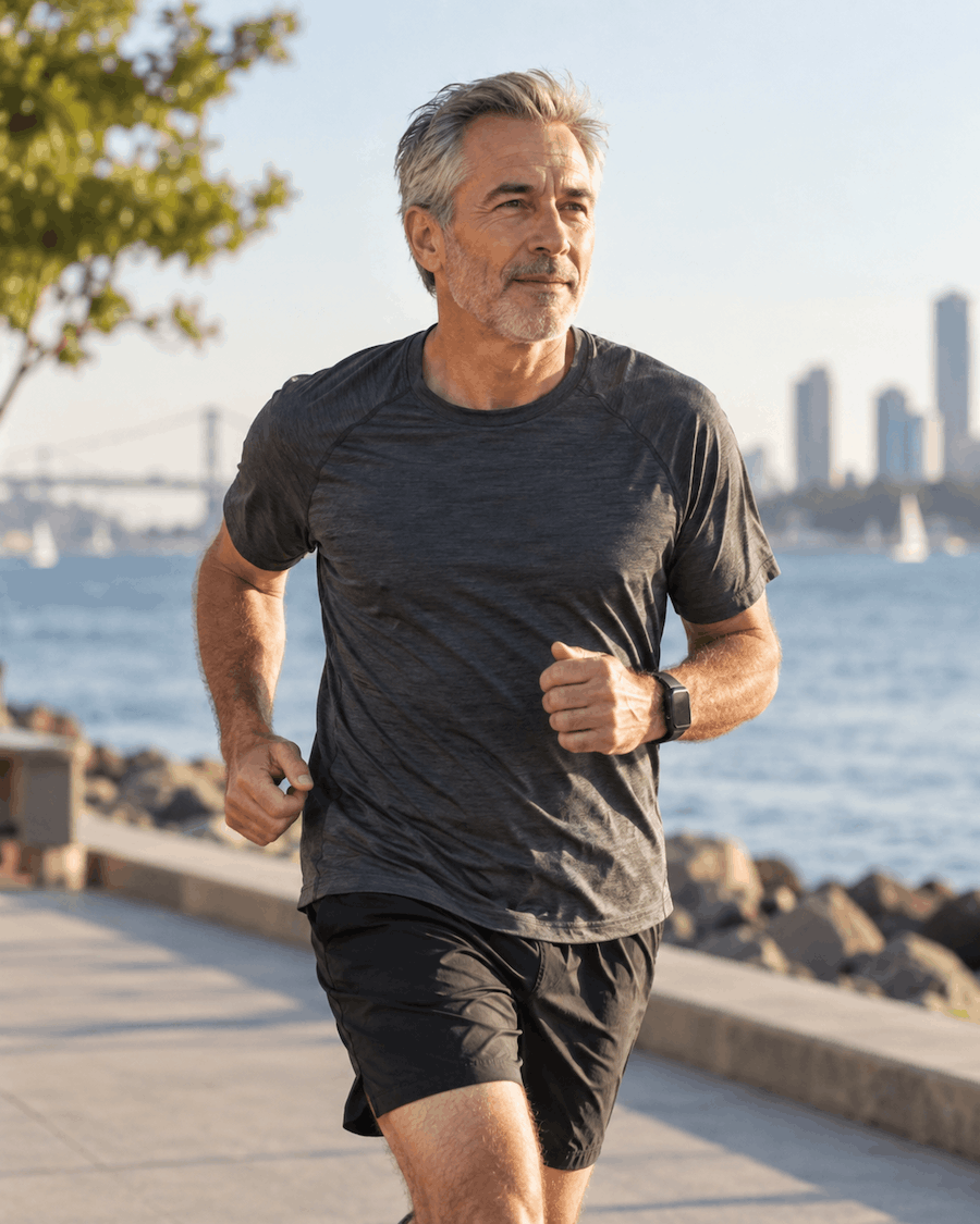 A runner on a path at golden hour