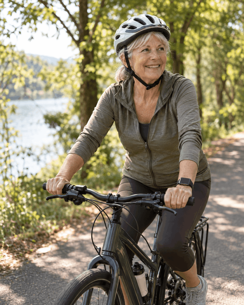 A cyclist on a quiet road