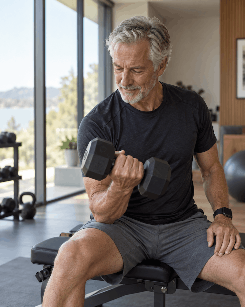 Someone lifting weights in a bright gym