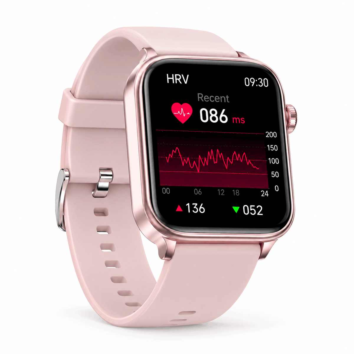 Watch screen showing a heart rate trend through the day