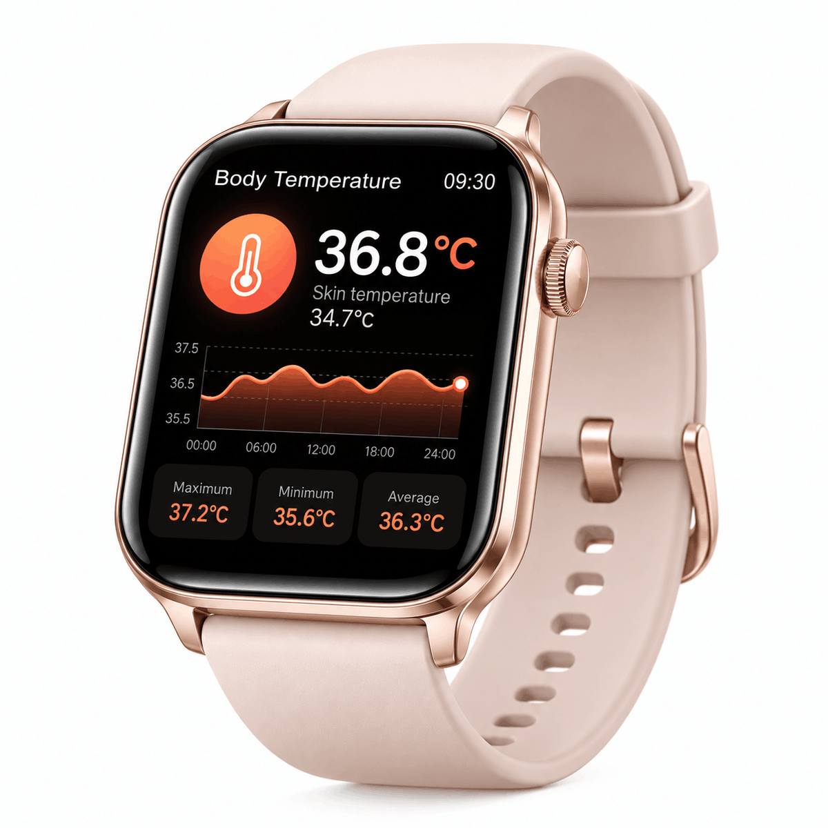 Watch screen showing body temperature